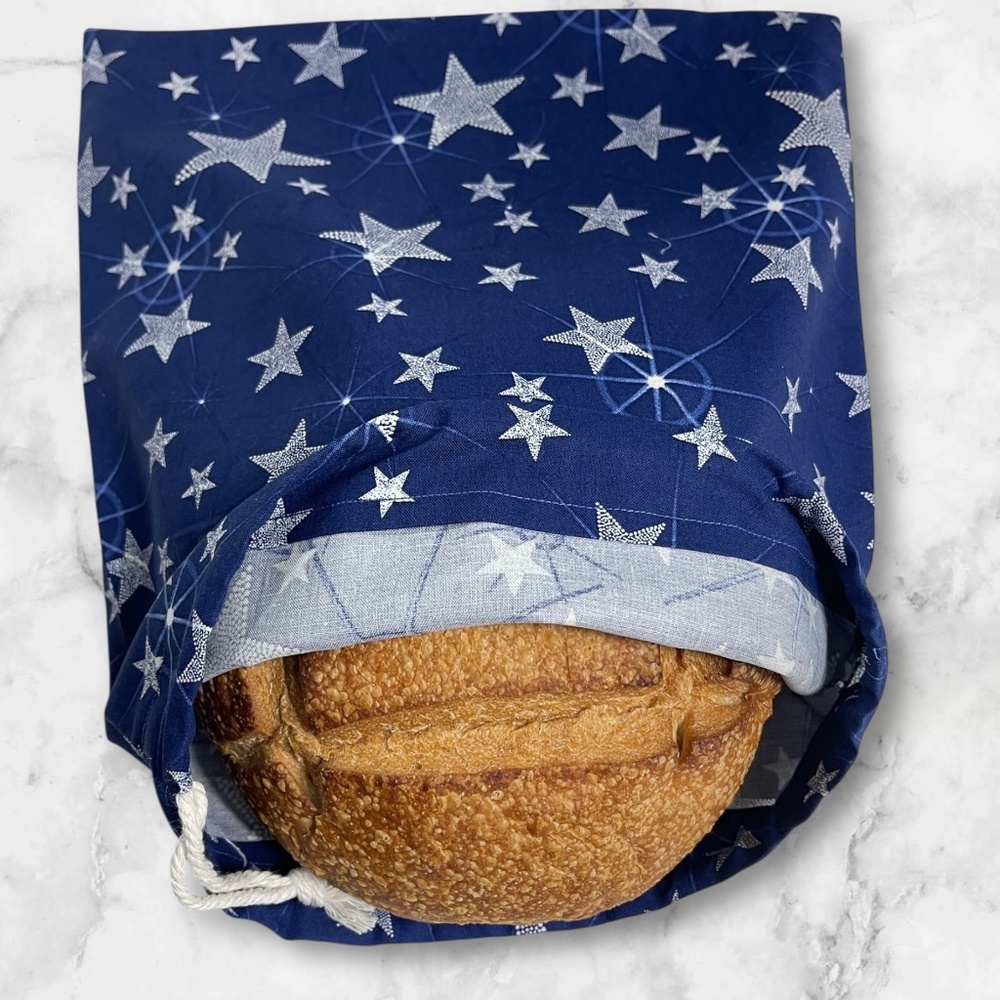 Navy Blue & White Nautical Cotton Bread Bag, Coastal Kitchen Storage